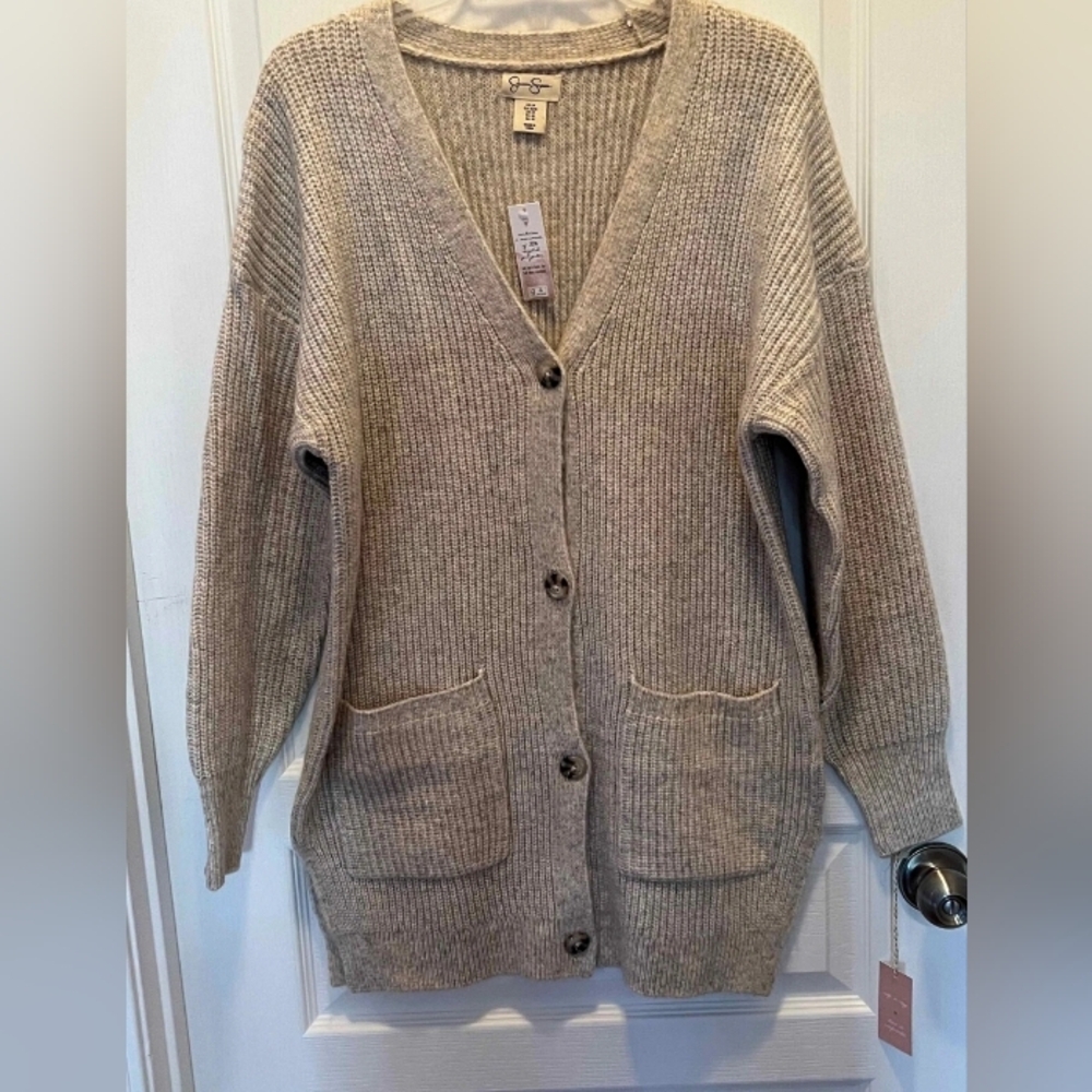 Jessica Simpson Light Beige Knit Cardigan with Front Buttons. Sz.XL